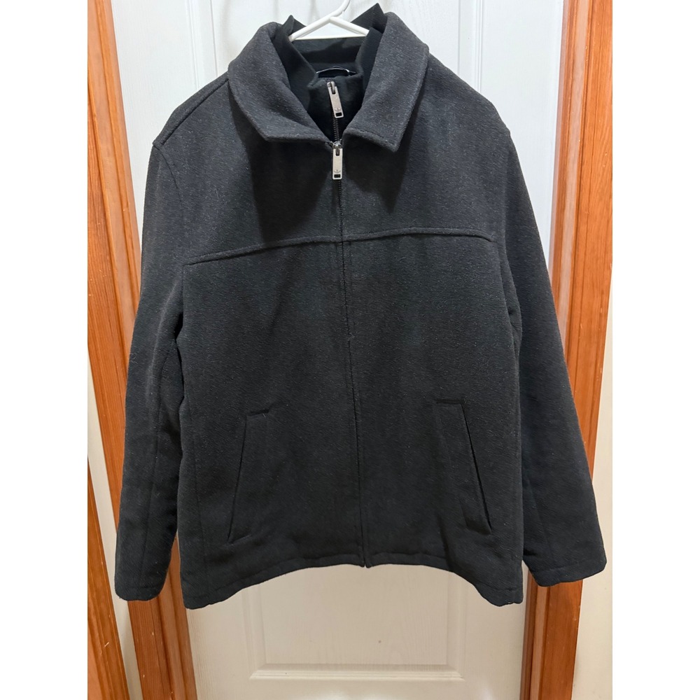 Dockers Mens Wool Blend Full Zip Quilted Lined Jacket Charcoal Gray Medium